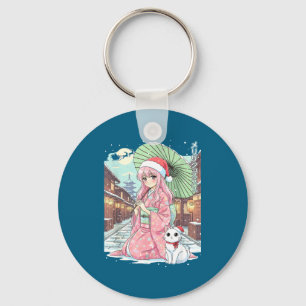 Porte-clés Fille de kimono d'anime Noël Japon Chat Xmas Japon