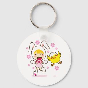 Porte-clés Fille de lapin et petit poussin