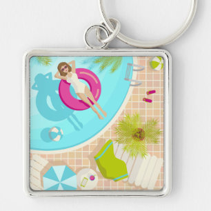 Porte-clés Fille de piscine en bikini plage d'été
