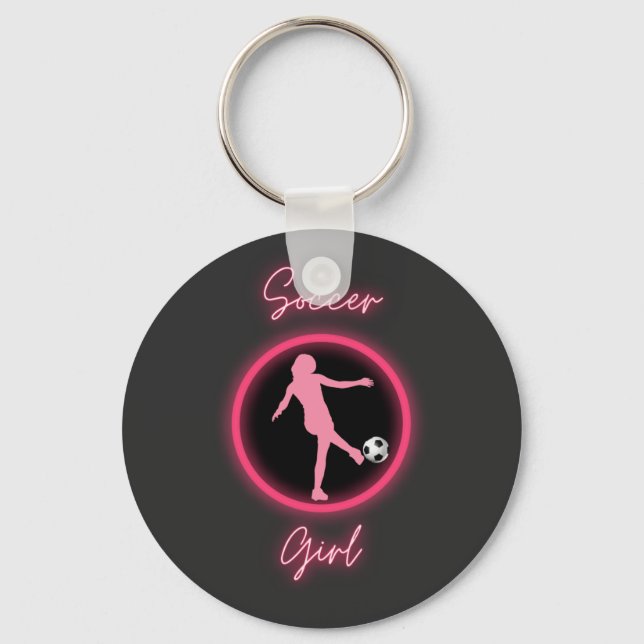 Porte-clés Fille de soccer rose brillant (Recto)