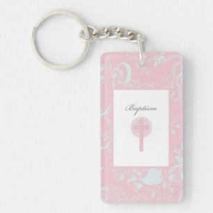 Porte-clés Fille en dentelle rose Baptême