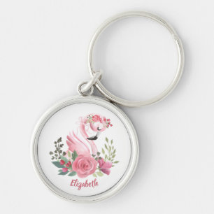 Porte-clés Fille Flamant rose rose Floral Nom des Roses