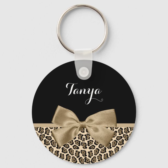 Porte-clés Fille Lumière Brown Jaguar mignonne Bow Brown avec (Recto)
