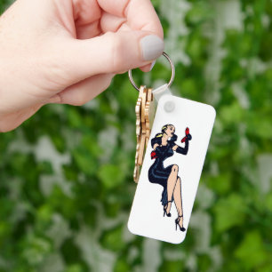 Porte-clés Fille mignonne blonde rétro glamour épinglée vinta