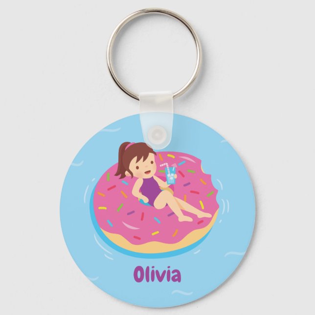 Porte-clés Fille Mignonne sur Bouée de Piscine en  (Recto)