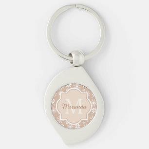 Porte-clés Fille Monogramme mignon Tan Daisy Fleurs et nom