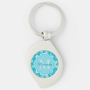 Porte-clés Fille Monogramme Turquoise Daisy Fleurs Avec Nom