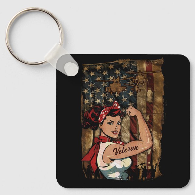 Porte-clés Fille noire vétéran forte femme africaine américai (Recto)