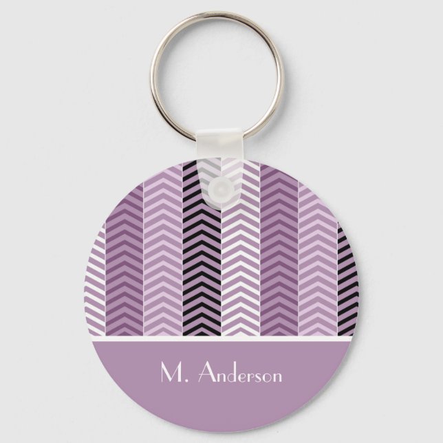 Porte-clés Fille Purple Chevron Stripes Motif Avec Nom (Recto)