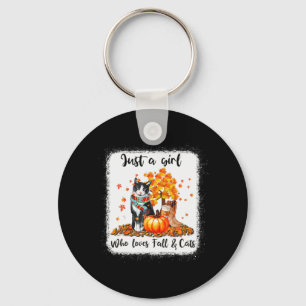 Porte-clés Fille qui aime l'automne et les chats Citrouille C
