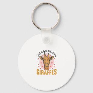Porte-clés Fille qui aime les girafes Design de gravure vinta