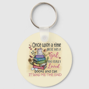 Porte-clés Fille qui aime les livres et les chats