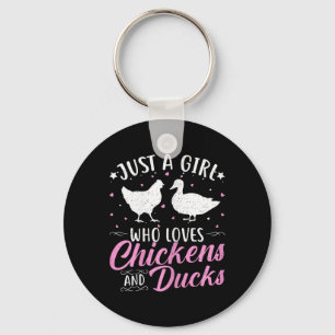 Porte-clés Fille qui aime les poulets et les canards drôle de