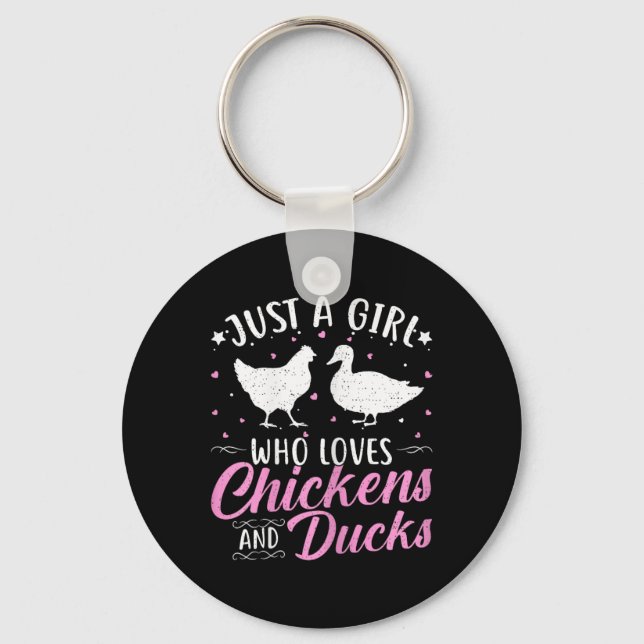 Porte-clés Fille qui aime les poulets et les canards drôle de (Recto)
