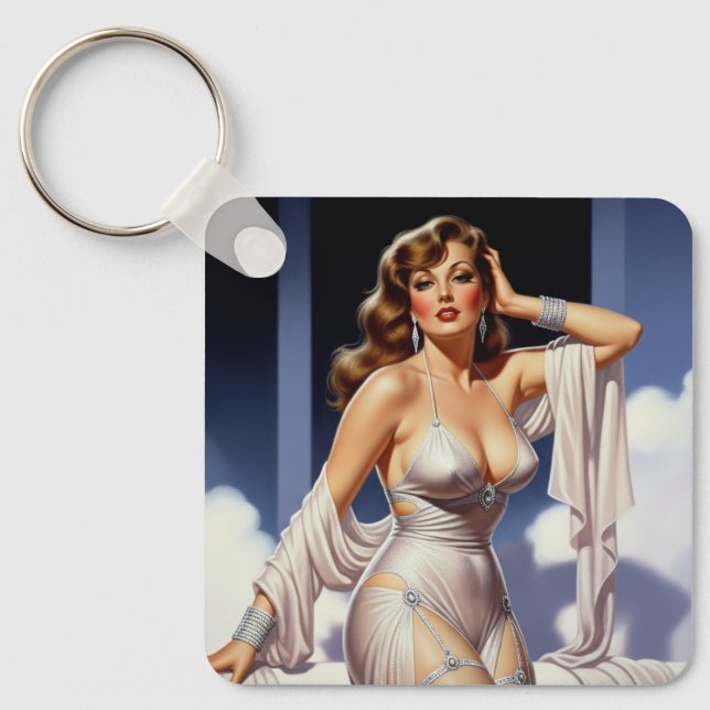 Porte-clés Fille rétro glamour 40's  (Recto)