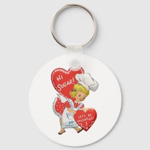 Porte-clés Fille Rétro Vintage Saint Valentin Salut Sucré