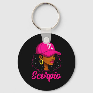 Porte-clés Fille Scorpion Casquette Rose Zodiaque Anniversair