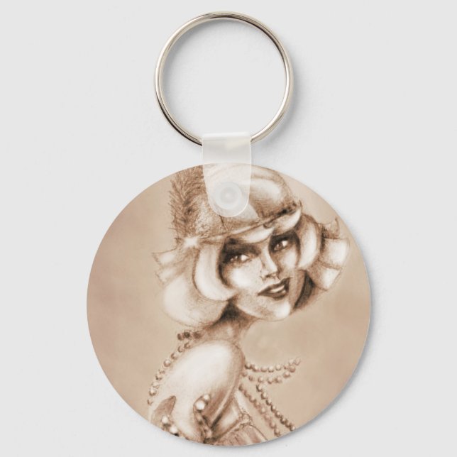 Porte-clés Fille sepia des années 20 (Recto)