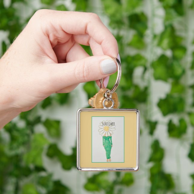 Porte-clés Fille Tournesol Robe Verte (main)