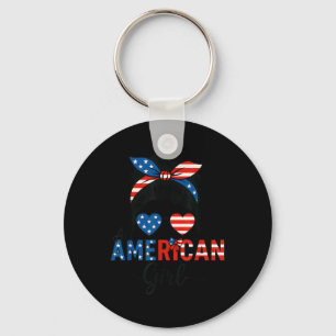 Porte-clés Fille tout américaine Drapeau États-Unis 4 juillet