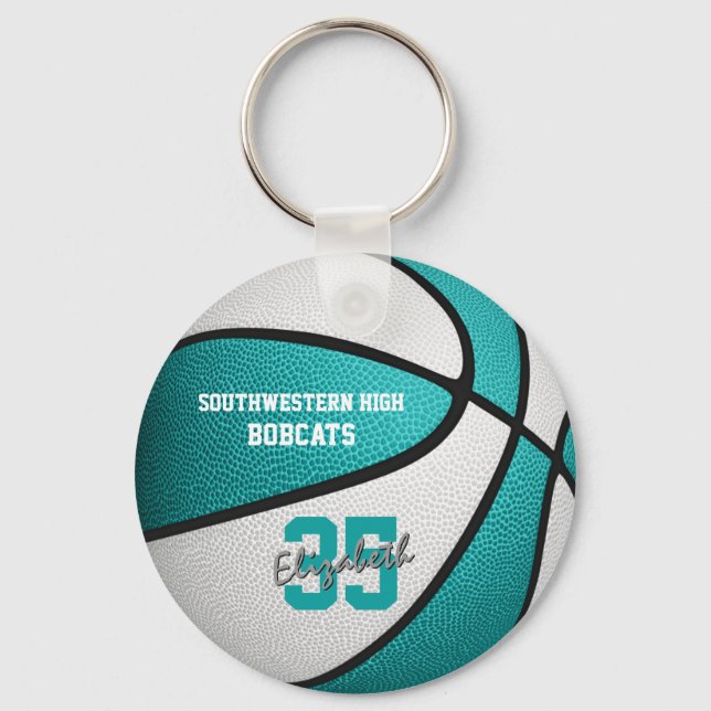 Porte-clés filles blanches turquoise cadeaux de basket (Recto)