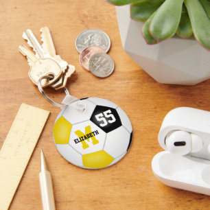 Porte-clés filles garçons noir or équipe couleurs football ba