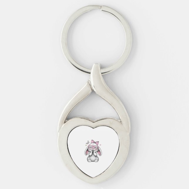 Porte-clés Filles Pâques Lapin Mignon Visage Rose Pâques Enfa (Devant)