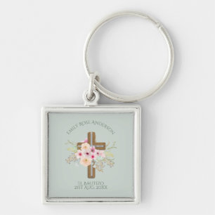 Porte-clés Filles Pink floral BAUTIZO Baptism Bautismo Nommé