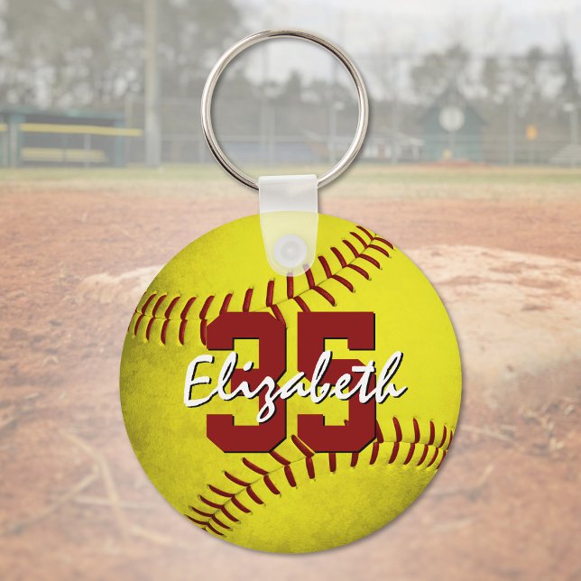 Porte-clés filles softball jaune grungy personnalisées (Créateur téléchargé)