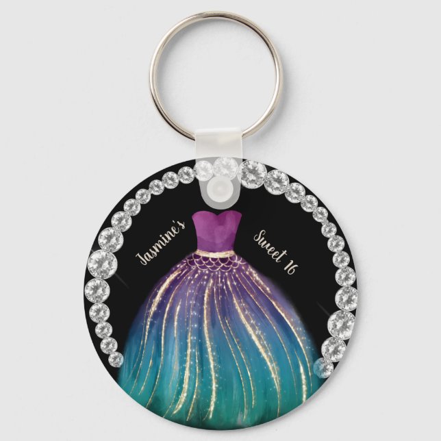 Porte-clés Filles Sweet 16 Ombre robe et strass (Recto)