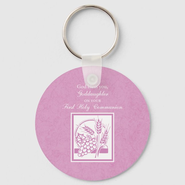 Porte-clés Filleule Première Communion, Rose (Recto)