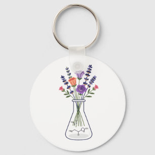 Porte-clés Fiole de chimie botanique avec lavande et rose A