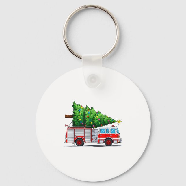 Porte-clés Fire Truck Christmas Tree Xmas Lights Firefighter  (Recto)