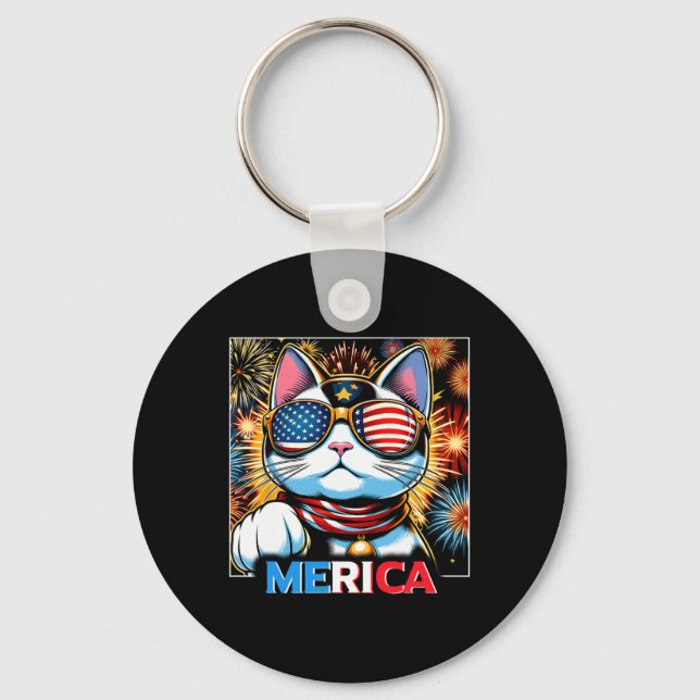 Porte-clés Fireworks Patriotique Maneki Neko Chat Merica (Recto)