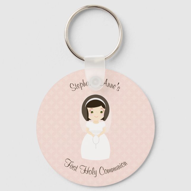 Porte-clés First Holy Communion Brunette Girl (Recto)