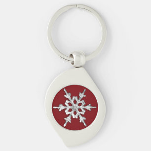 Porte-clés Flacon de neige blanc et argenté sur fond rouge