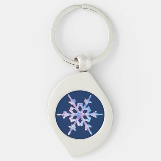 Porte-clés Flacon de neige Iridescente sur bleu foncé (Devant)