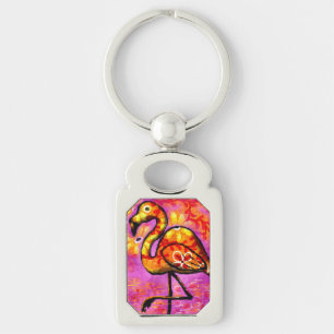 Porte-clés Flamant Abstrait Fantaisiste Rose Orange Floral 