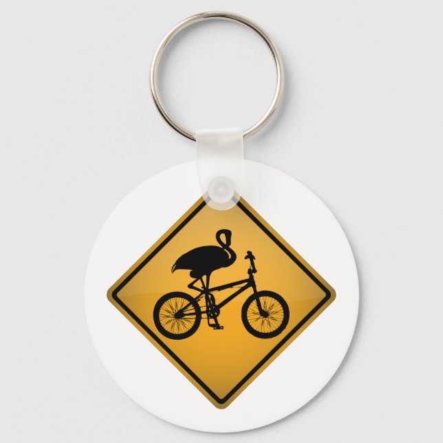 Porte-clés Flamant rose à vélo (Recto)