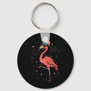 Porte-clés Flamant rose américain patriotique Danser Drapeau