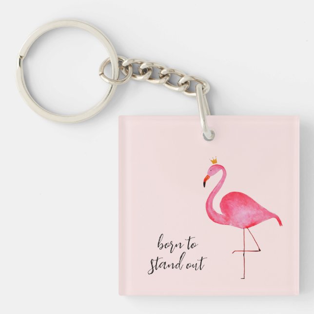 Porte-clés flamant rose aquarelle fantaisiste (Devant)