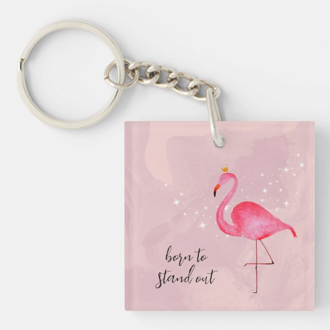 Porte-clés flamant rose aquarelle fantaisiste (Devant)