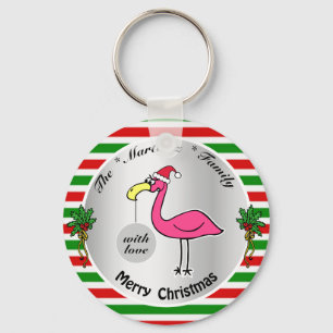 Porte-clés Flamant rose de Noël amusant Humour rouge et vert