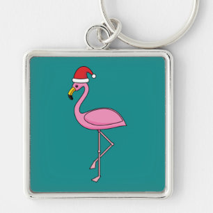 Porte-clés Flamant rose de Noël avec Santa Hat