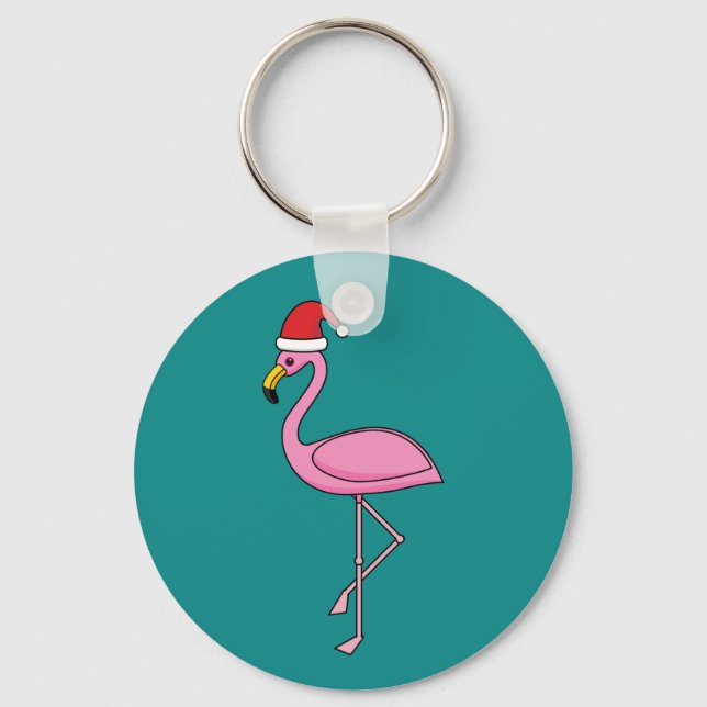 Porte-clés Flamant rose de Noël avec Santa Hat (Recto)