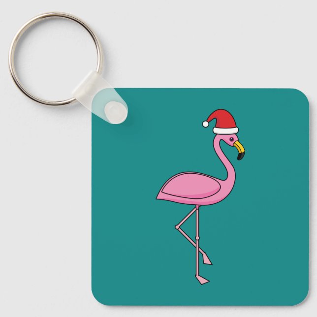 Porte-clés Flamant rose de Noël avec Santa Hat (Recto)