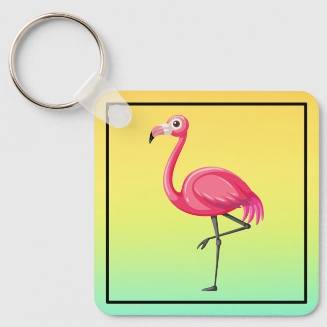 Porte-clés Flamant Rose de Style Cartoon (Recto)
