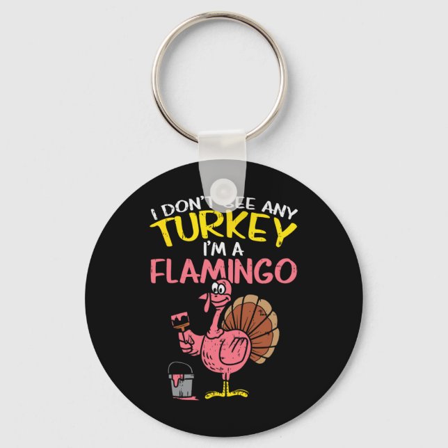 Porte-clés Flamant rose de Turquie rose amusant Thanksgiving  (Recto)