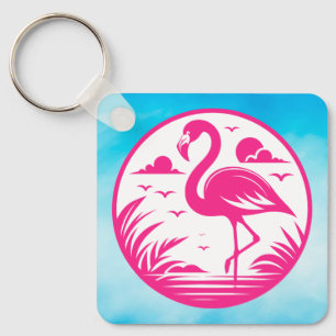 Porte-clés Flamant Rose Dessin de Cercle d'Été-68730