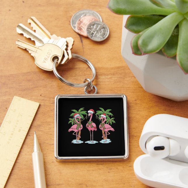 Porte-clés Flamant Rose Drôle "Rêvant d'un Noël Rose" (Bureau)